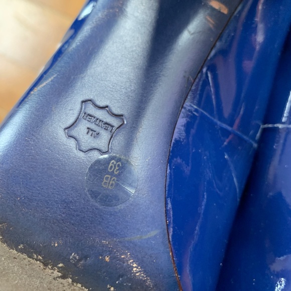 BCBG Patent Leather Blue Peep Toe Heels - Picture 5 of 6